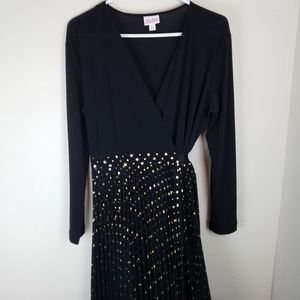 Lularoe Deanne Black with Gold Stars Wrap Dress